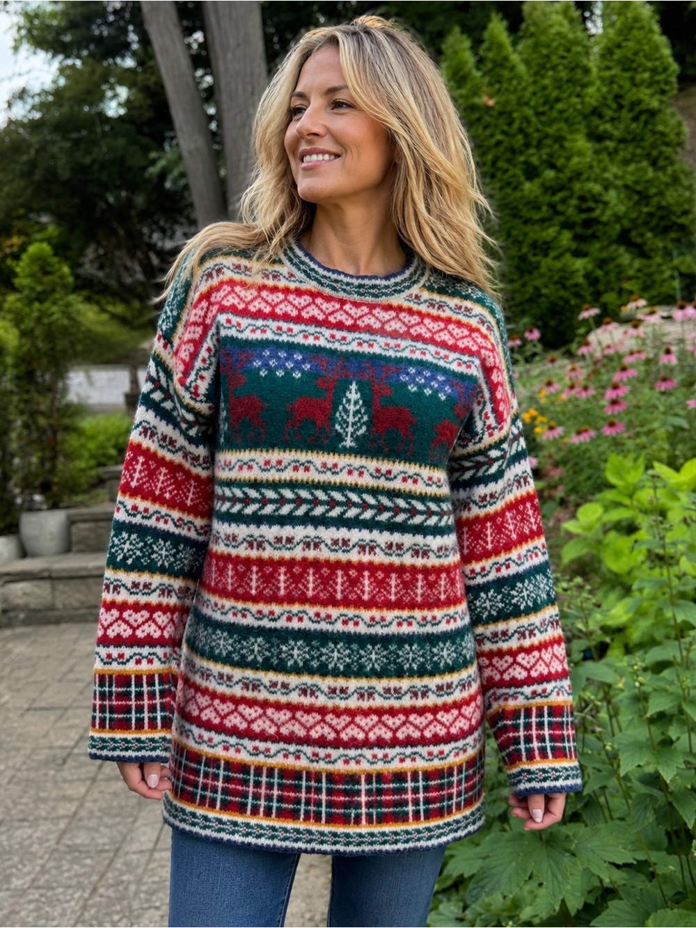 Vintage Laura Ashley Wool Fair Isle Crew Neck Nordic Christmas Sweater Small